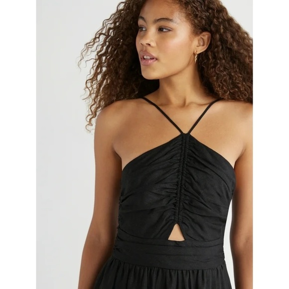 NWT Free Assembly Black Halter Midi Linen Blend Dress XL - Picture 2 of 9